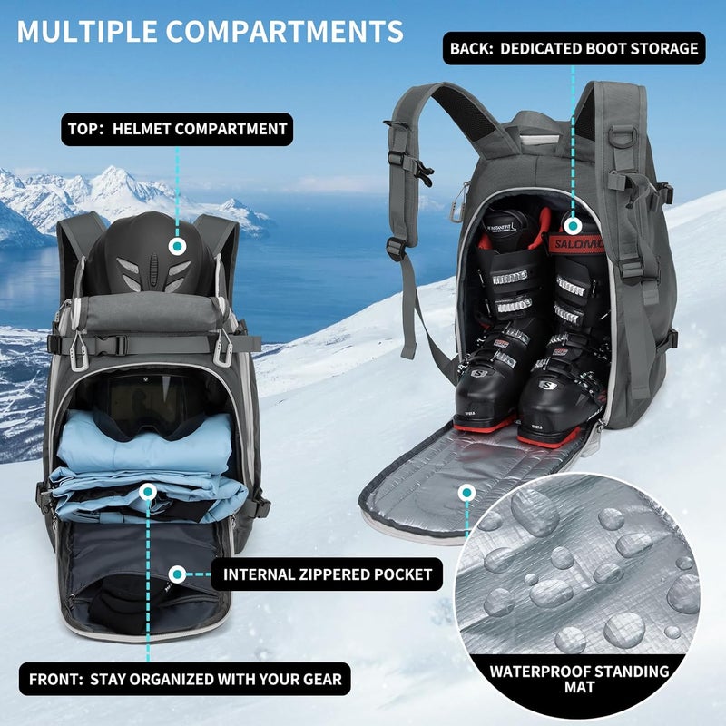 NONSAR Store 50L Ski Boot Bag - Waterproof Snowboard Boot Travel Backpack for Helmet, Googles, Gloves, Skis & Accessories for Men Women - Image 5